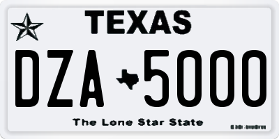 TX license plate DZA5000