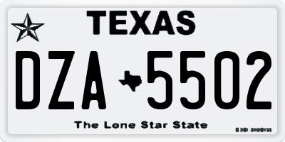 TX license plate DZA5502
