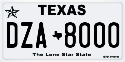 TX license plate DZA8000