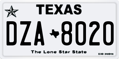 TX license plate DZA8020