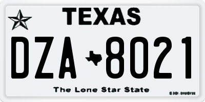 TX license plate DZA8021