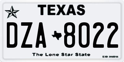 TX license plate DZA8022
