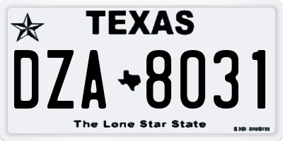 TX license plate DZA8031
