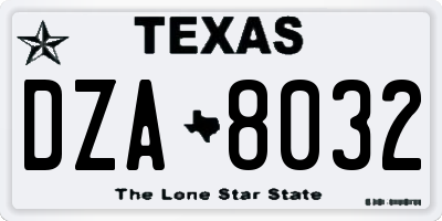TX license plate DZA8032