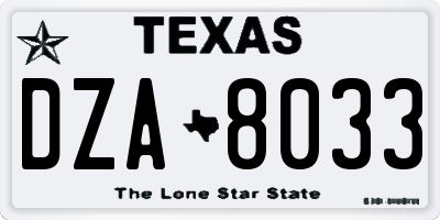 TX license plate DZA8033