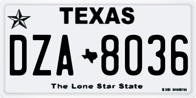 TX license plate DZA8036