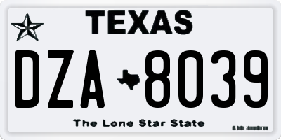 TX license plate DZA8039