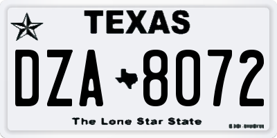 TX license plate DZA8072