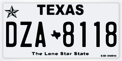TX license plate DZA8118