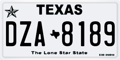 TX license plate DZA8189