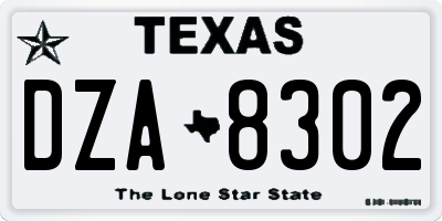 TX license plate DZA8302