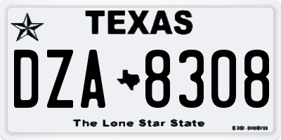 TX license plate DZA8308