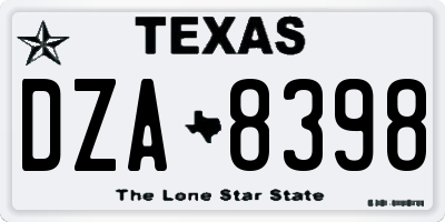 TX license plate DZA8398