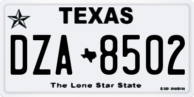TX license plate DZA8502