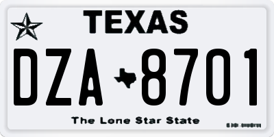 TX license plate DZA8701