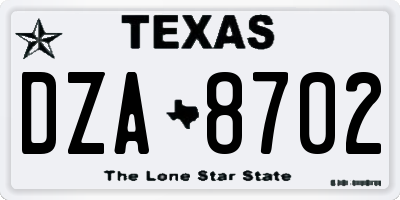 TX license plate DZA8702