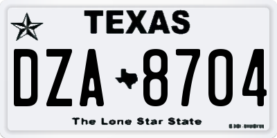TX license plate DZA8704