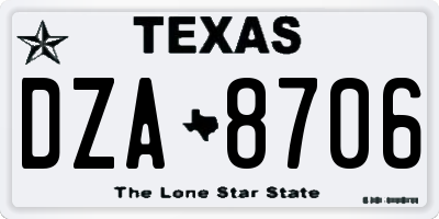 TX license plate DZA8706