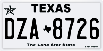 TX license plate DZA8726