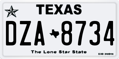 TX license plate DZA8734