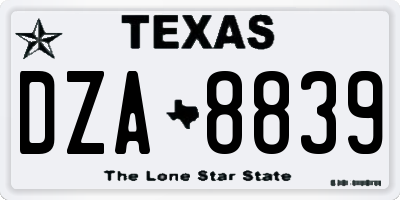 TX license plate DZA8839