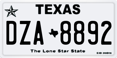 TX license plate DZA8892