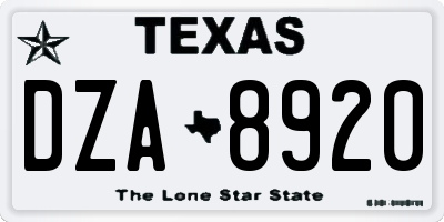 TX license plate DZA8920