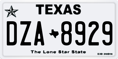 TX license plate DZA8929