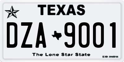 TX license plate DZA9001