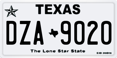 TX license plate DZA9020