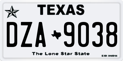 TX license plate DZA9038