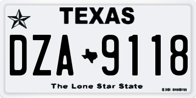 TX license plate DZA9118
