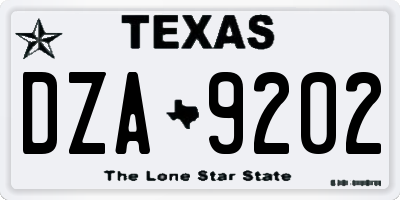 TX license plate DZA9202