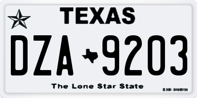 TX license plate DZA9203