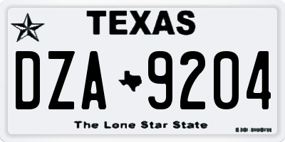 TX license plate DZA9204