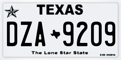 TX license plate DZA9209