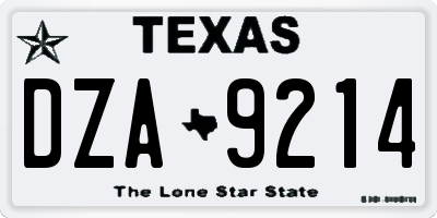 TX license plate DZA9214