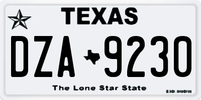 TX license plate DZA9230