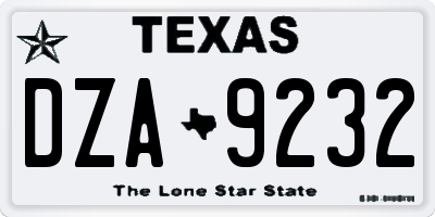 TX license plate DZA9232