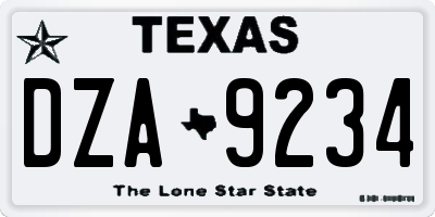 TX license plate DZA9234