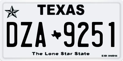 TX license plate DZA9251