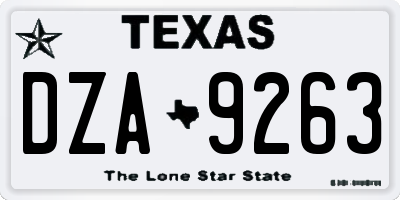 TX license plate DZA9263