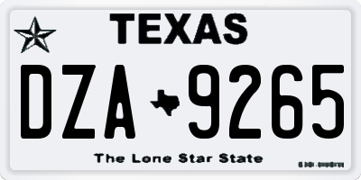 TX license plate DZA9265