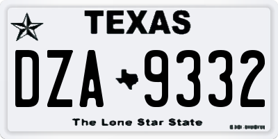 TX license plate DZA9332