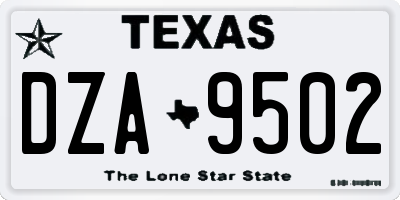 TX license plate DZA9502