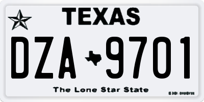 TX license plate DZA9701