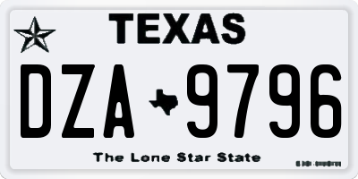 TX license plate DZA9796