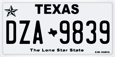 TX license plate DZA9839