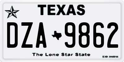 TX license plate DZA9862