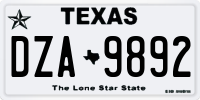 TX license plate DZA9892